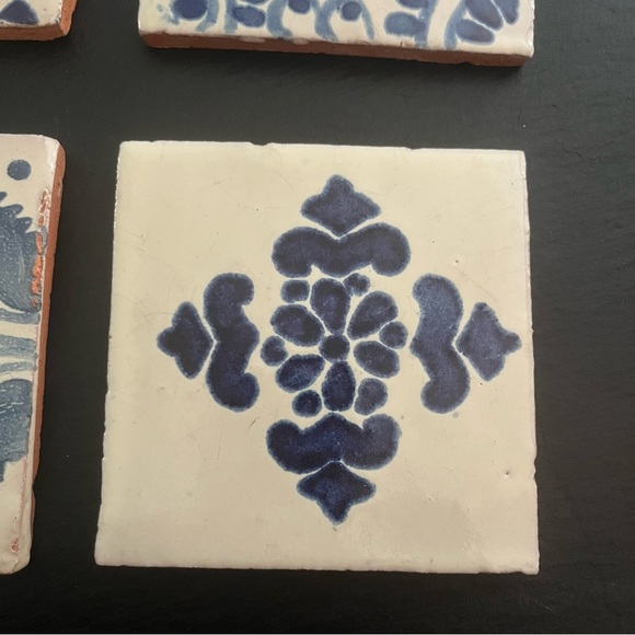 Mexican Hand Painted Terra-Cotta Talavera Vintage Tiles Set of 4 - Picture 4 of 16